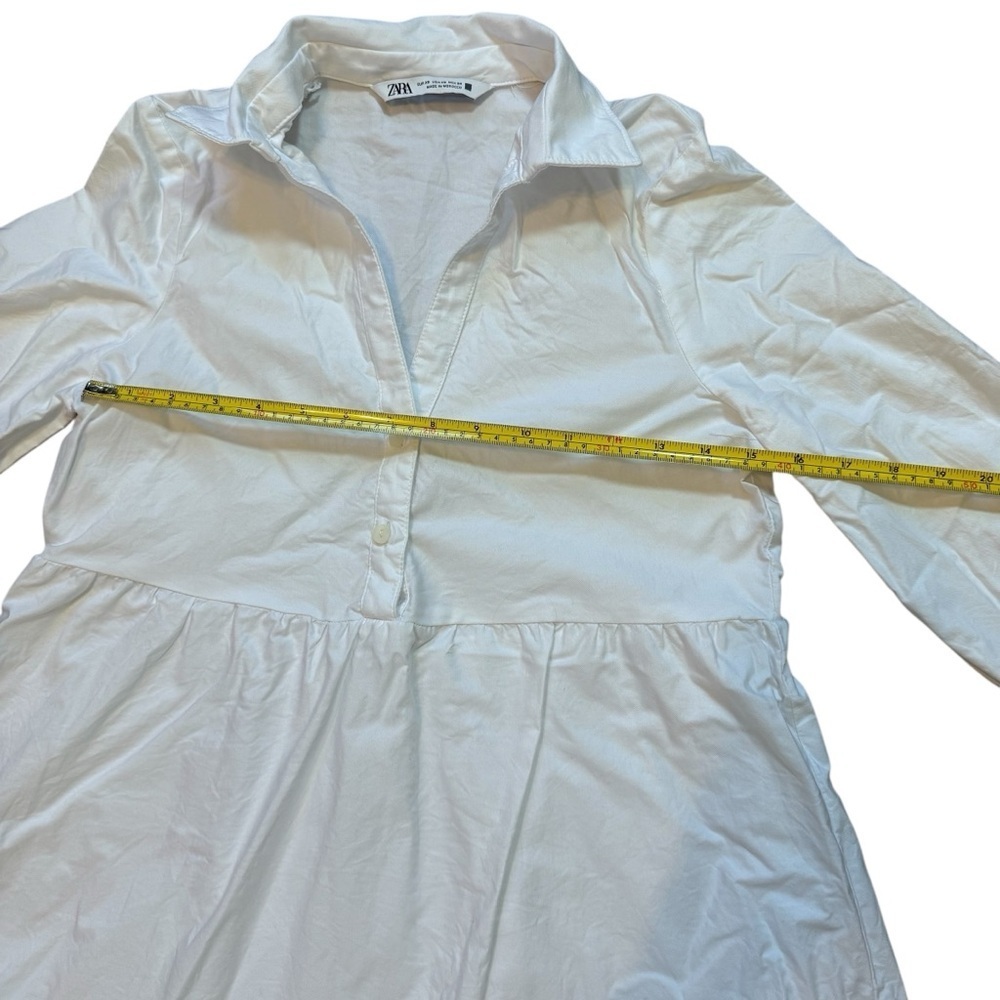 Zara White Button Down Tiered Ling Sleeve Mini Dress 100% Cotton Size XS - Picture 9 of 14